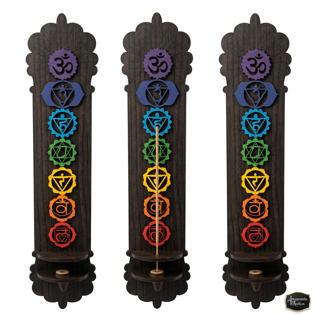 Porta Sahumerio Madera 7 Chakras (colgante)