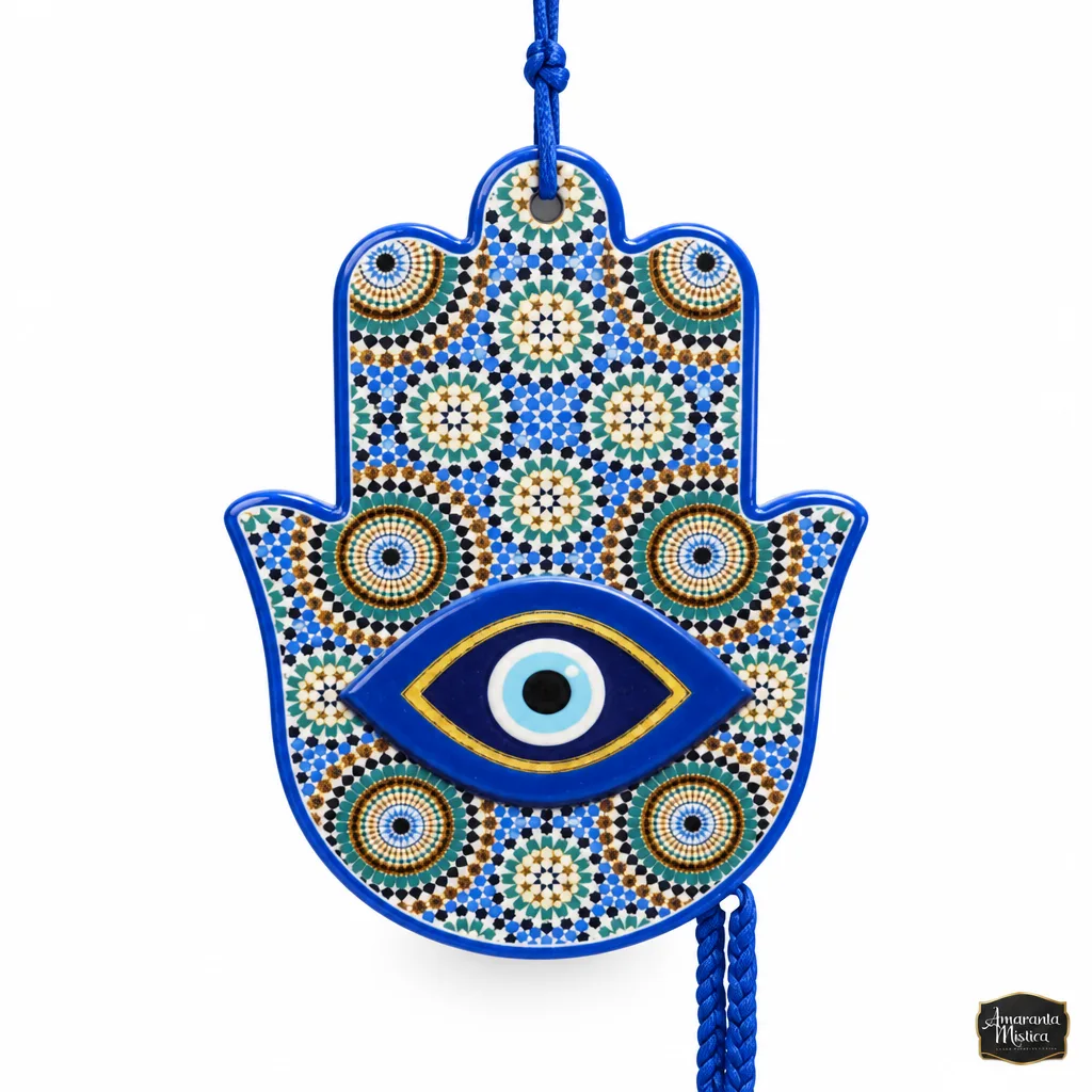 Amuleto Colgante Mano de Fátima Hamsa con Ojo Turco de Cerámica
