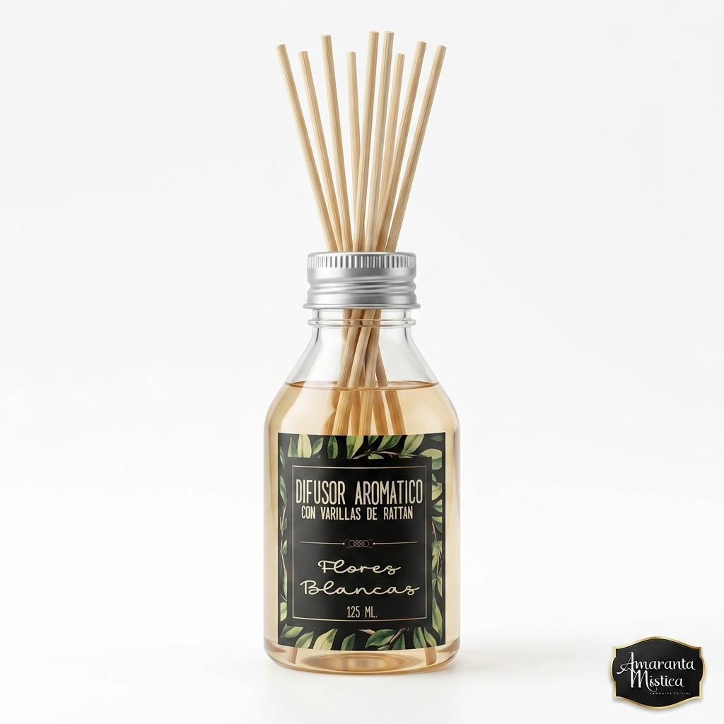 Difusor Aromático con Varillas de Rattan - Flores Blancas